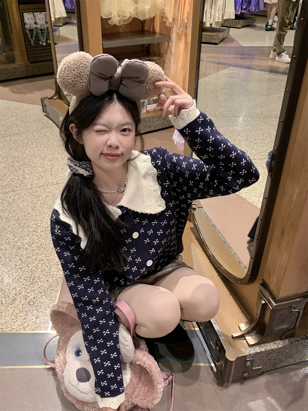 實拍甜美減齡撞色娃娃領毛衣氣質花邊翻領針織開衫女