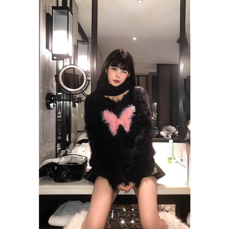 芭比姨蝴蝶毛衣女2023秋冬新款慵懶風寬鬆外穿馬海毛針織上衣