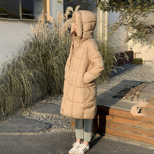 Actual shot of  winter new Korean style medium-length loose hooded student down jacket thickened bread jacket