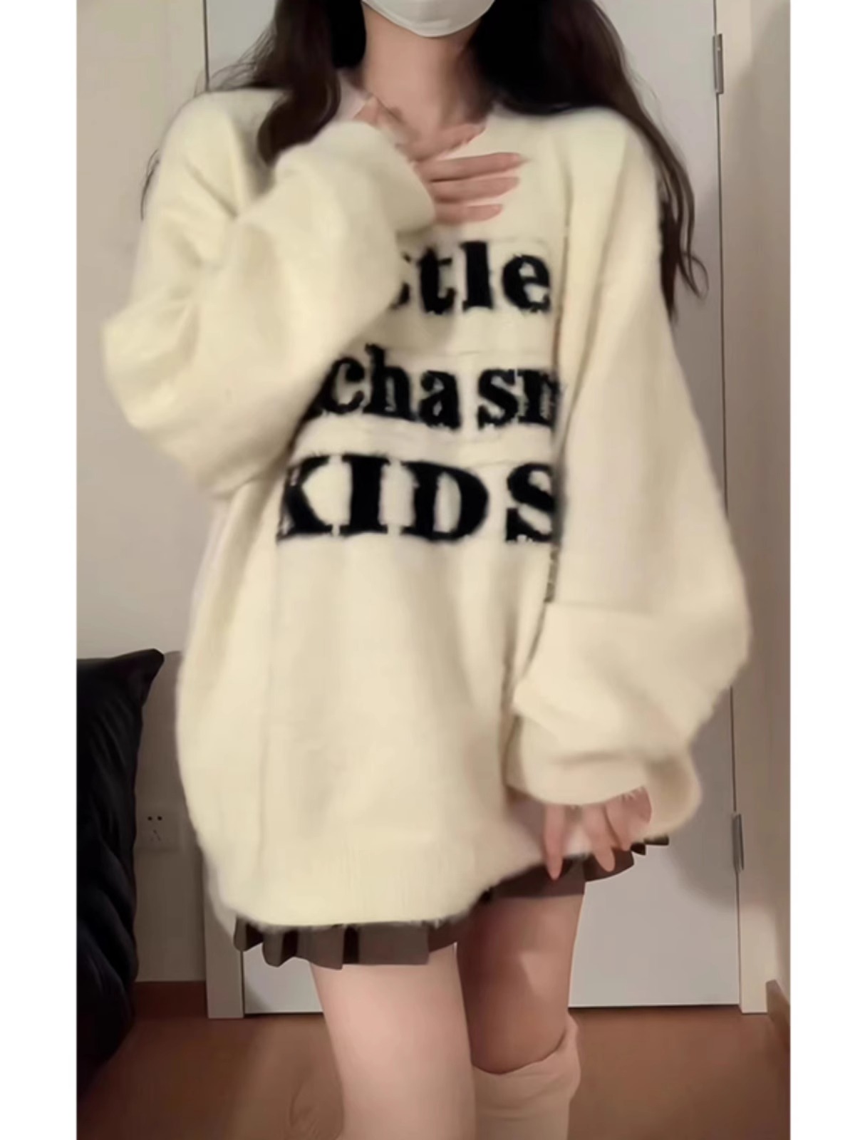 vintage軟糯慵懶毛衣女秋冬外穿韓版寬鬆設計感小眾針織圓領上衣
