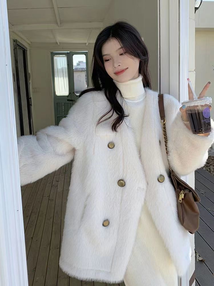 中長款加厚皮毛一體毛絨外套女秋冬高級感寬鬆仿皮草毛茸茸棉衣服
