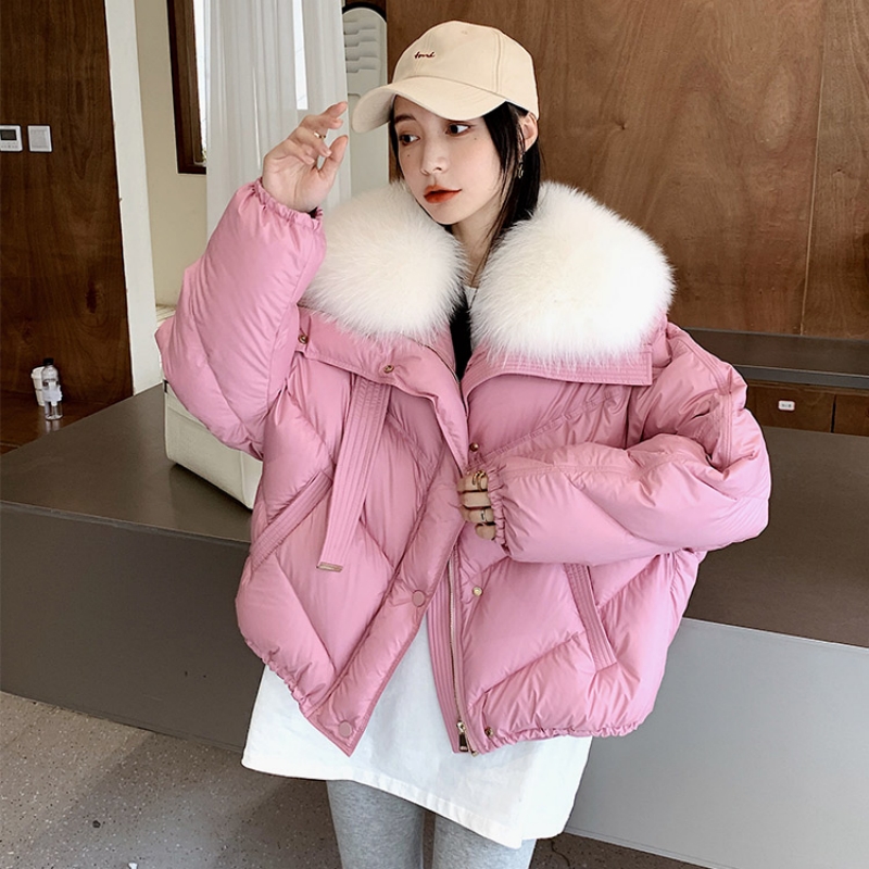 White Duck Down European Station Large Fur Collar Short Down Jacket 2023 Winter New High-end Warm Jacket Top
