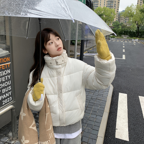 Actual shot of  new Korean style short down cotton jacket for women loose student small ins thickened cotton jacket