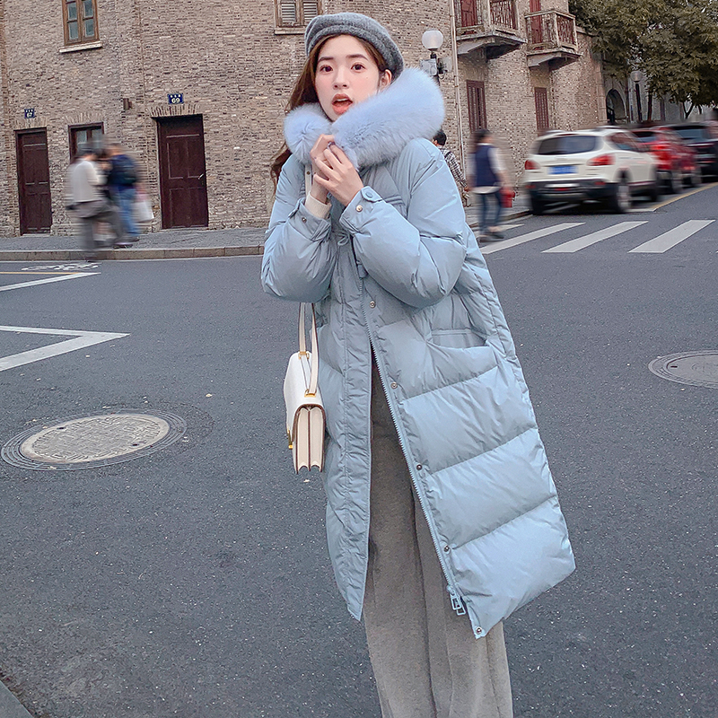 Large fur collar down cotton coat for women mid-length 2023 winter new Korean style loose thickened cotton coat for small people