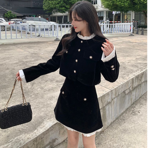 Hepburn small fragrant jacket women's high-end small dress two-piece set  autumn and winter new half-length skirt suit