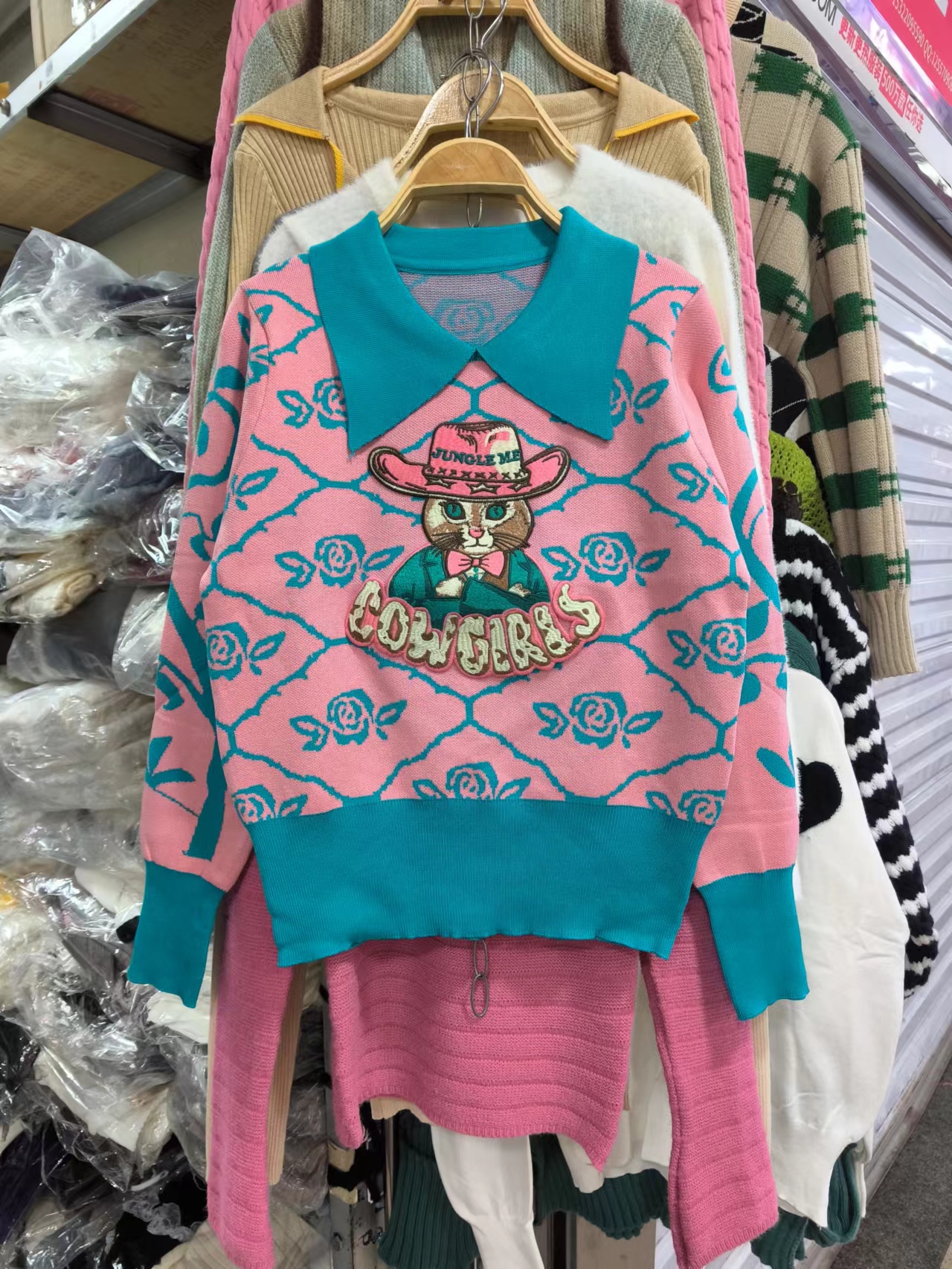 歐貨設計感卡通刺繡提花海軍領針織衫女2023秋冬款洋氣減齡毛衣潮