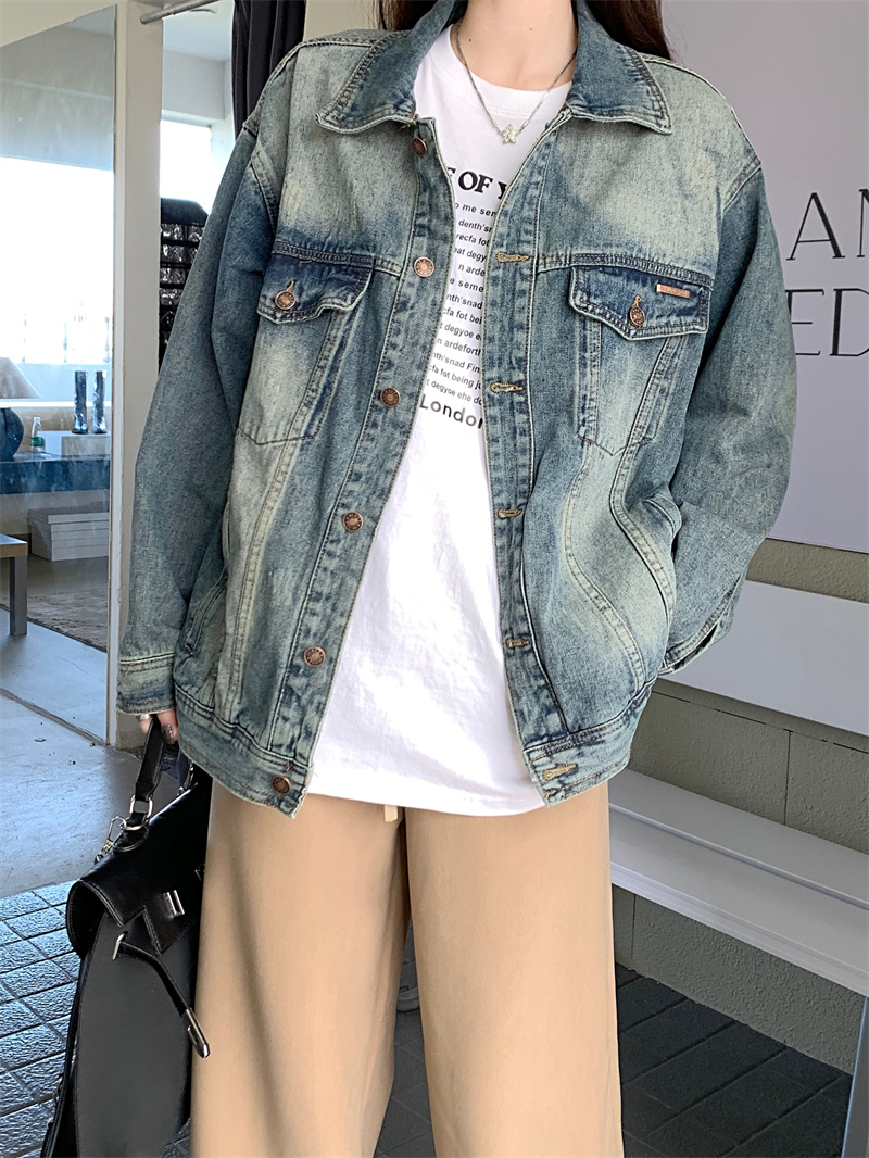 實拍 新款牛仔外套女長袖 oversize韓版寬鬆vintage夾克衫bf潮
