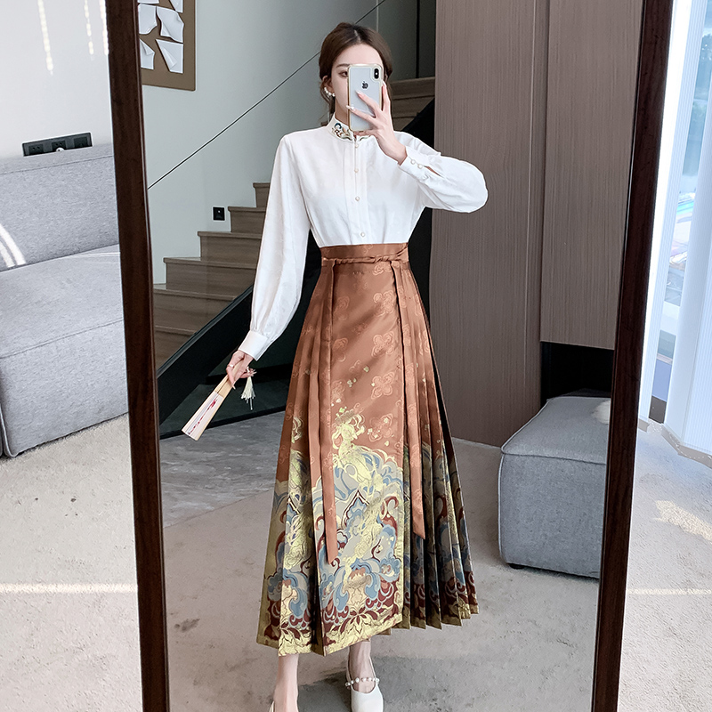 實拍 敦煌樂仿妝花三色馬面裙秋冬日常國風百搭四季款新中式上衣