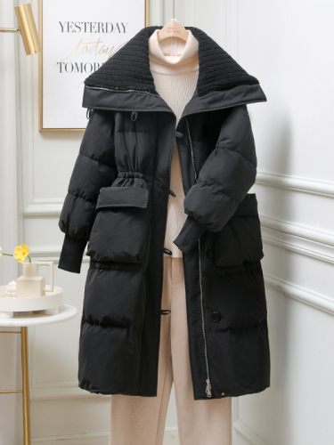  winter new style milky shawl down jacket women's mid-length over-the-knee thickened trendy slim coat