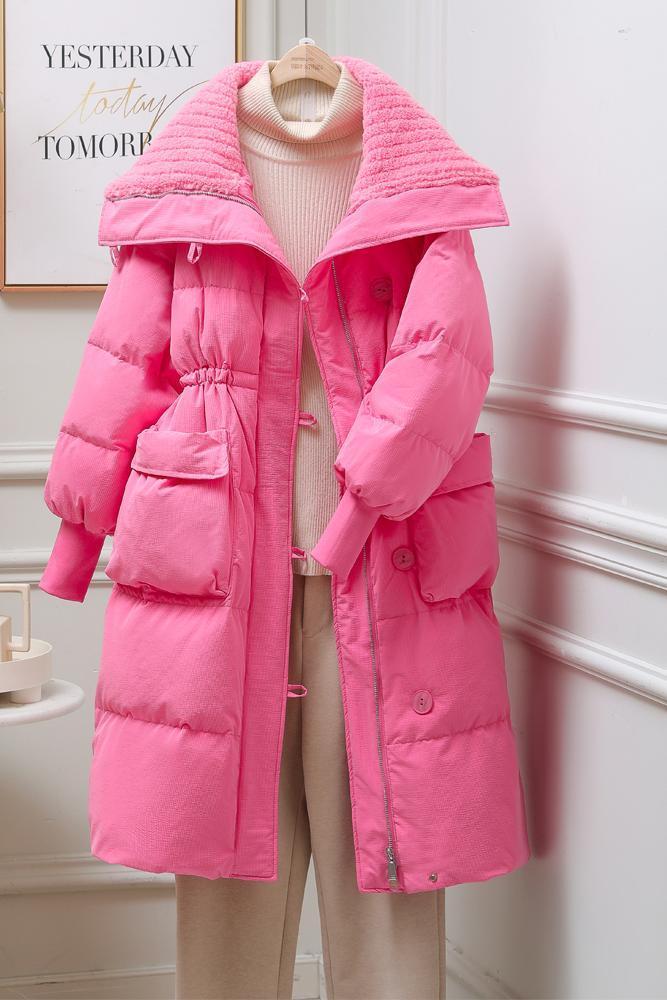 2023 winter new style milky shawl down jacket women's mid-length over-the-knee thickened trendy slim coat