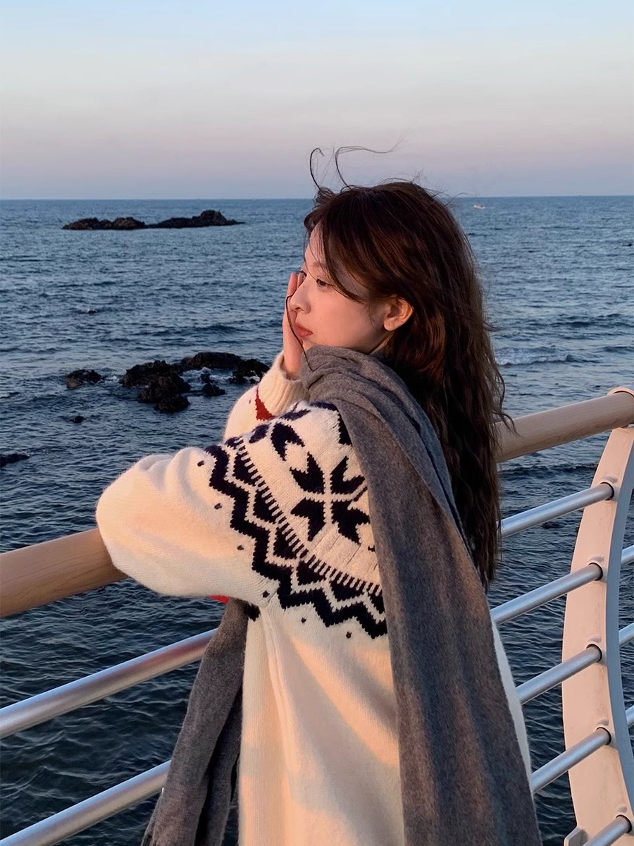 費爾島假日北歐風費爾島毛衣秋冬女軟糯慵懶寬鬆毛針織上衣
