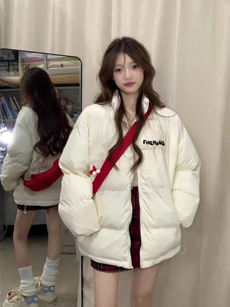 Hand-stuffed cotton padded jacket winter new loose thickened cotton coat printed coat for women