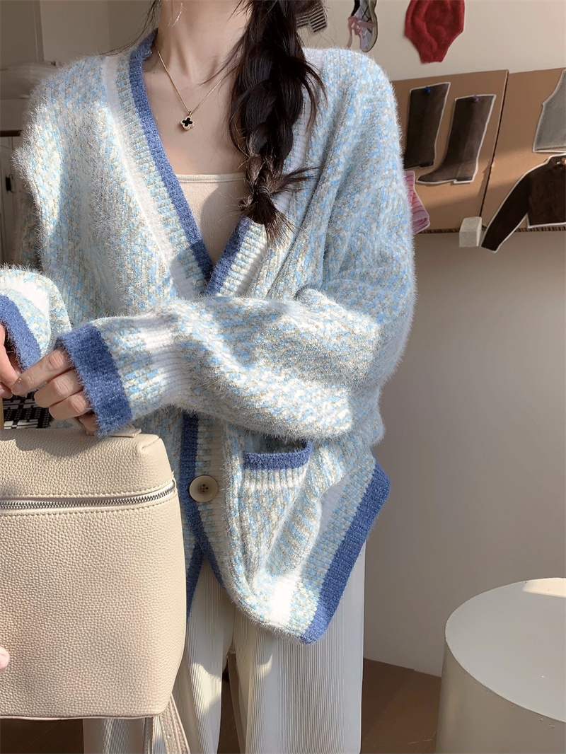 實拍~毛衣外套女2023新款春秋絨寬鬆慵懶風針織開衫外套