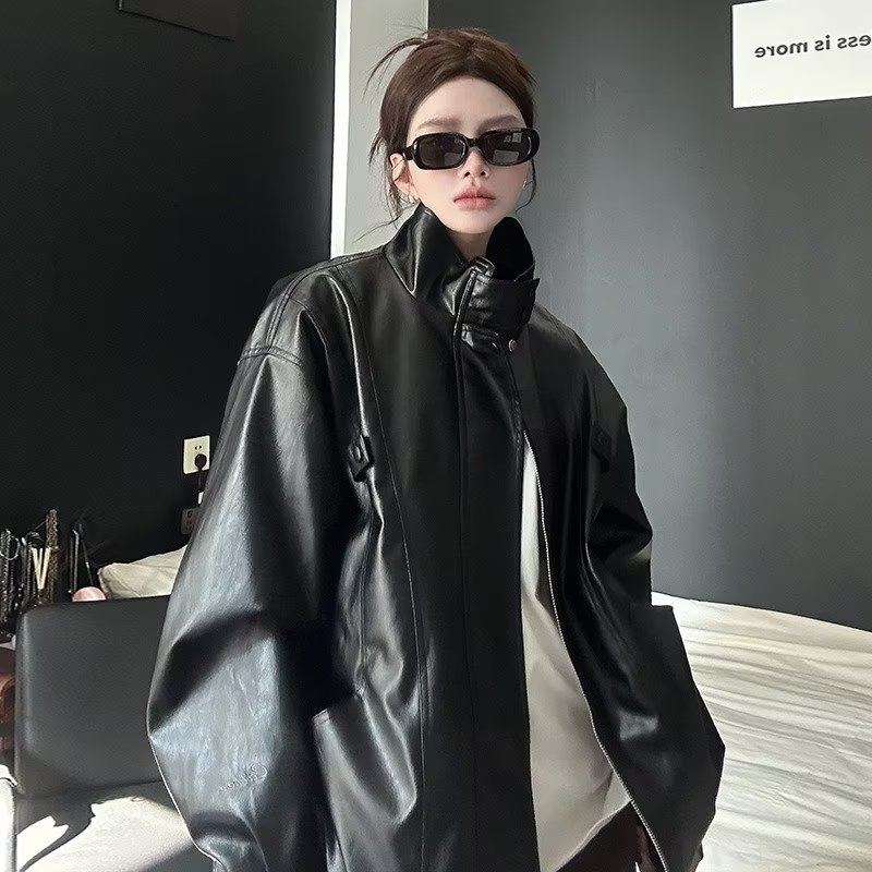 皮衣夾克女秋冬季潮牌美拉德pu皮立領加棉上衣美式復古休閒外套