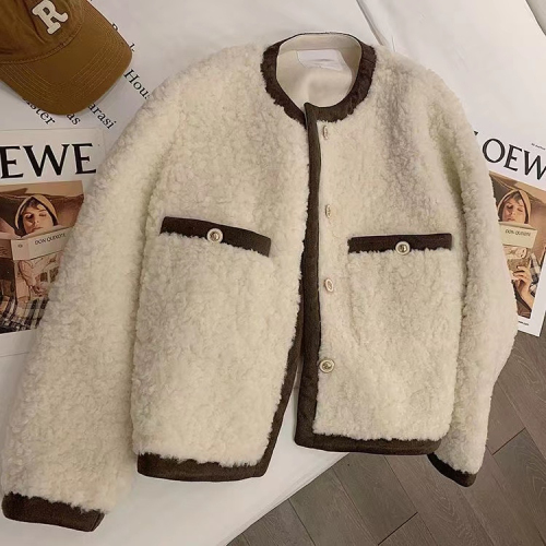 Autumn and winter lamb plush coat women's loose fur all-in-one small fragrant short coat thickened 2023 new top