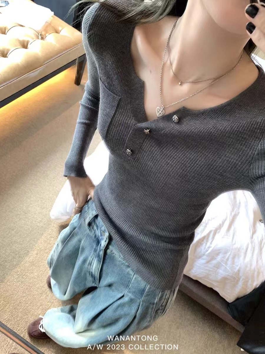 WANANTONG loses weight in one second and feels good! ChromeHe@rts wool bottoming shirt for women in autumn