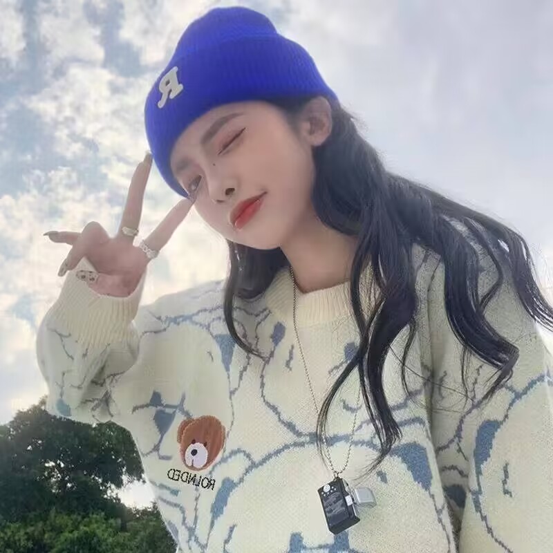 小熊毛衣少女外穿春秋冬2023新款初中高中學生加絨加厚打底針織衫