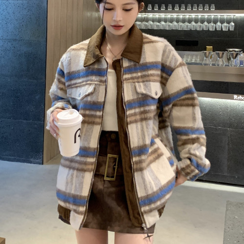 Actual shot #小香风风狠 plaid woolen jacket for women  autumn and winter new style quilted jacket ins trendy cotton clothing