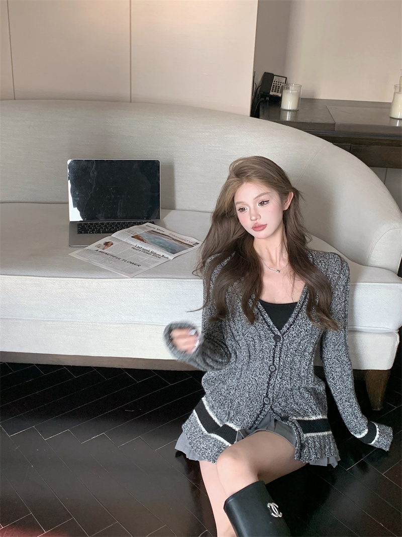 實拍 設計感小眾氣質經典英倫風撞色針織衫開衫外套