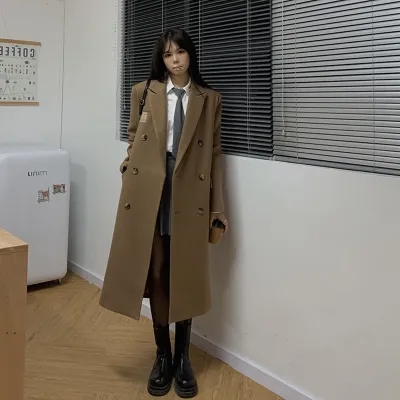 2023年新款早秋季小個子赫本風黑色毛呢外套呢子大衣女秋冬中長款