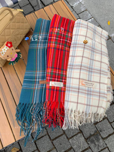 Real shot of ancient plaid imitation cashmere scarf for women 2023 autumn and winter warm couple versatile Korean student scarf