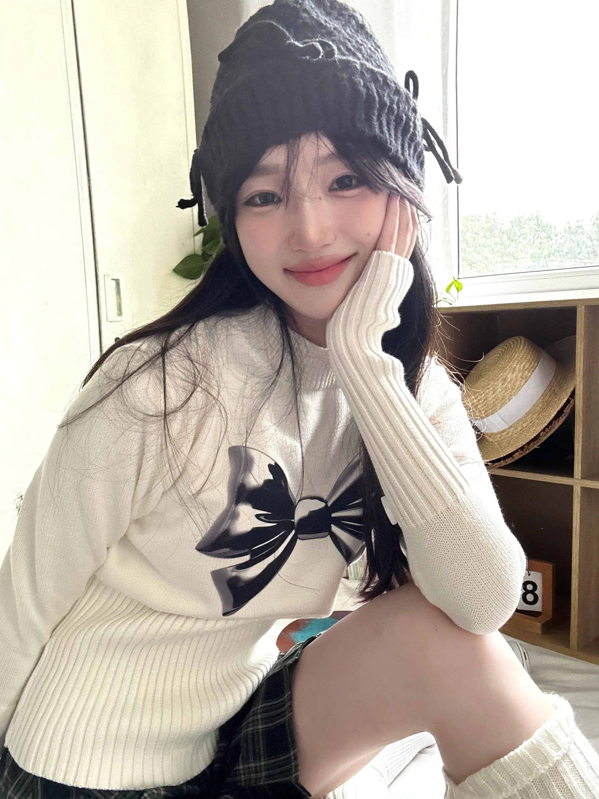 包芯紗質量辣妹性感蝴蝶結印花半高領針織毛衣女