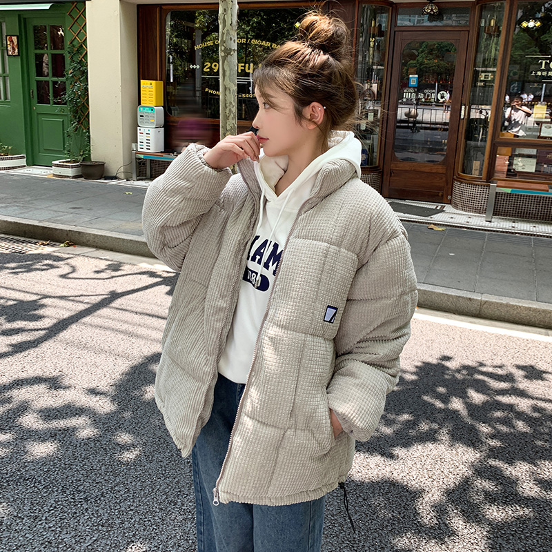 Actual shot of the new down-padded jacket for women, short winter cotton-padded jacket, Korean style loose ins corduroy cotton-padded jacket, coat