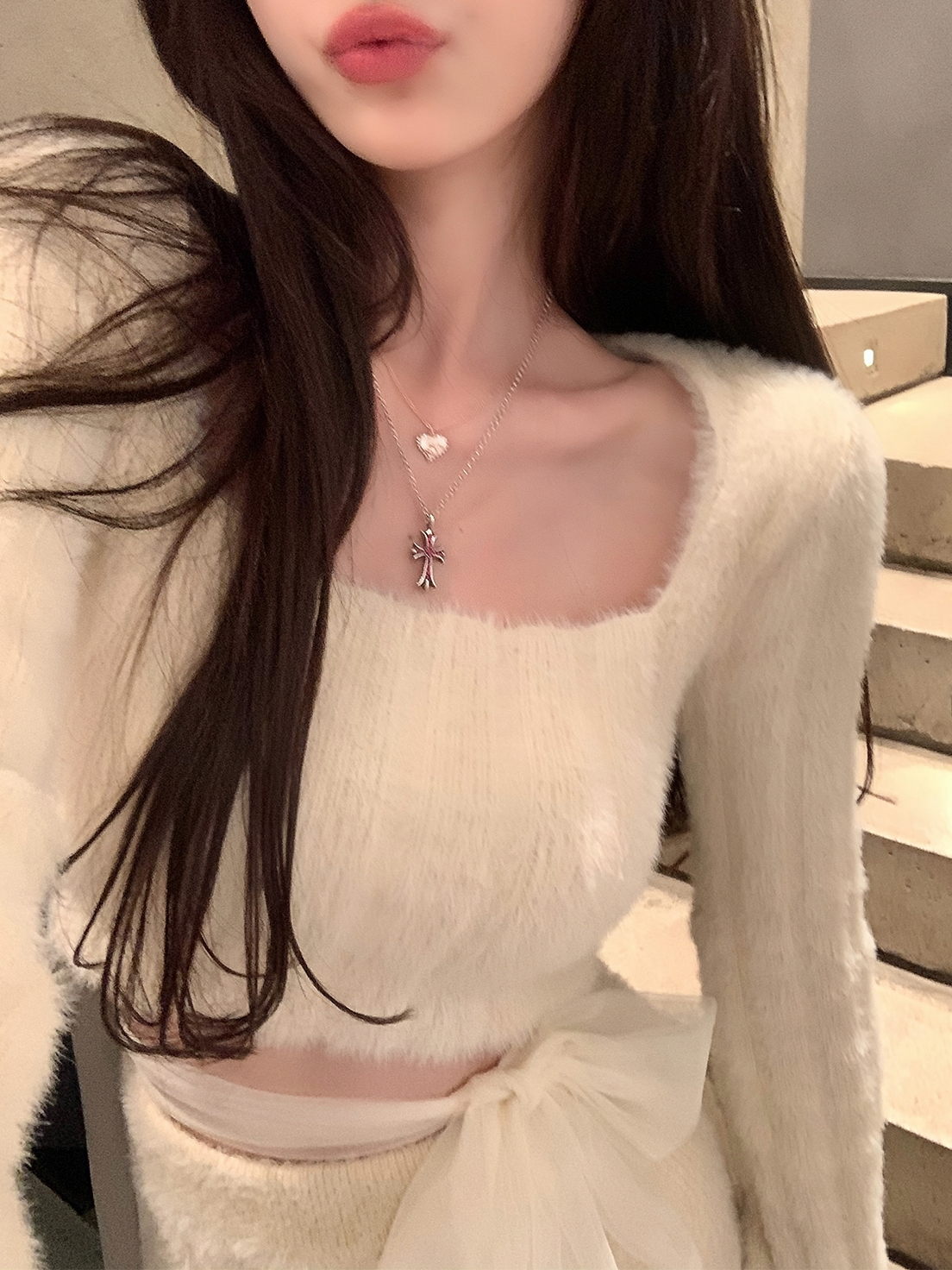 奶fu姐姐 仿貂絨針織衫絕美小裙子兩件套包臀半裙純欲套裝