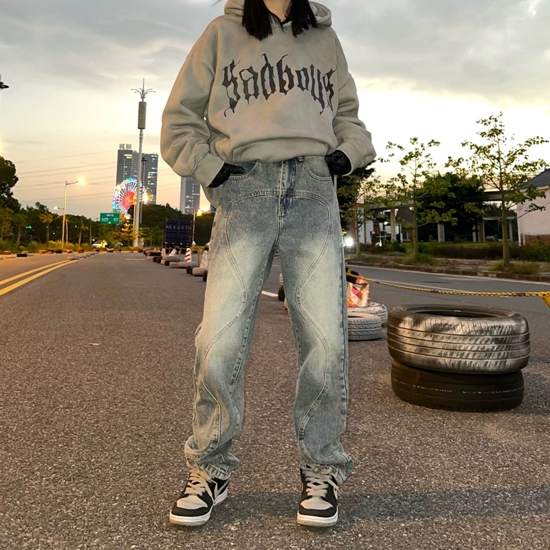 JEM小眾別致褲子女潮牌ins歐美高街vibe風美式hiphop牛仔褲顯瘦潮
