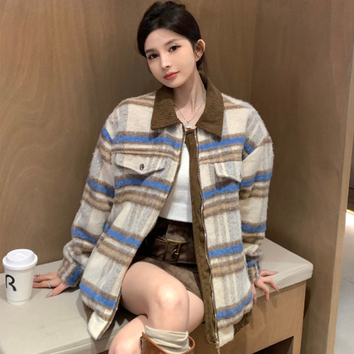 Actual shot #小香风风狠 plaid woolen jacket for women  autumn and winter new style quilted jacket ins trendy cotton clothing
