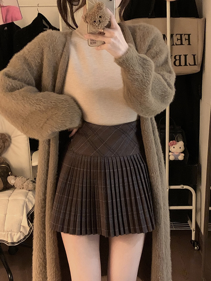 實拍~ 秋冬新款韓版百搭復古格紋高腰顯瘦性感百褶半身裙女