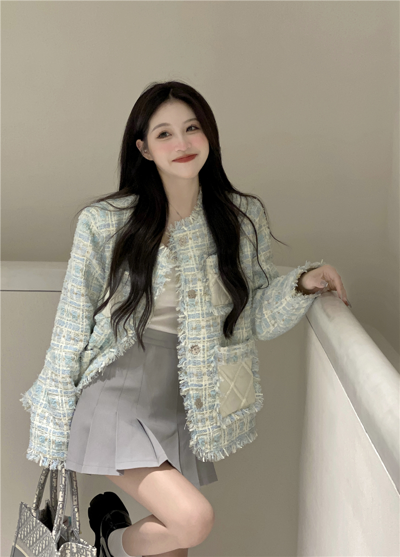Real shot of small fragrant style splicing tassel jacket for women 2023 new design niche versatile jacket top