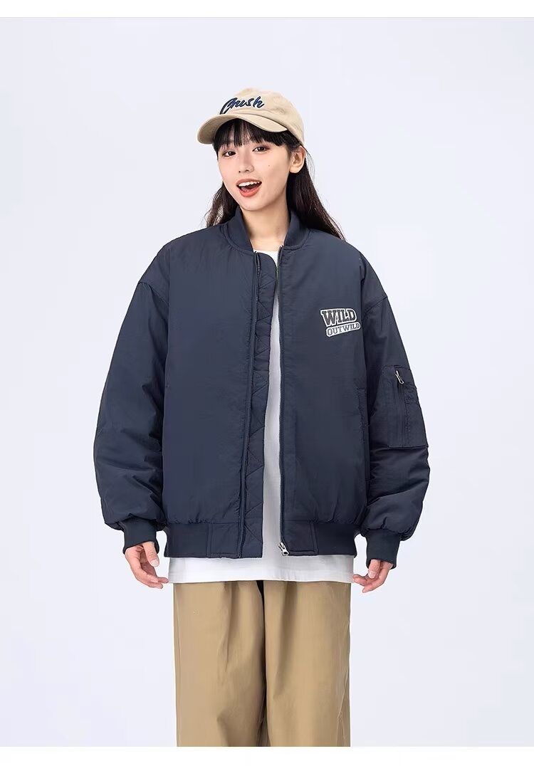 American thin baseball uniform for women in autumn and winter baseball collar jacket with letter embroidery on the back loose flight suit jacket trendy