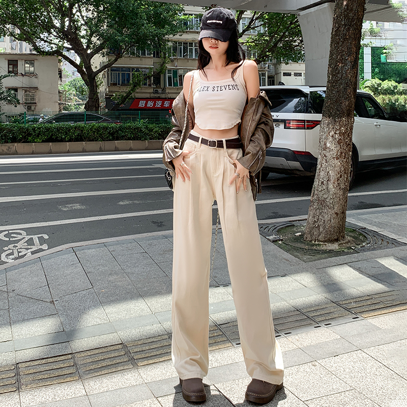 實拍2023秋季時尚潮流工裝直筒褲女裝高腰顯瘦休閒褲