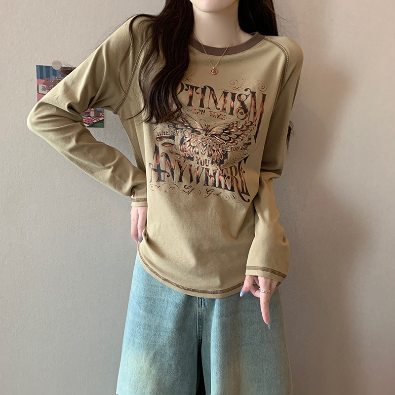 實拍 螺紋210克打底衫女春秋明線裝飾圓領薄款短款上衣長袖t恤