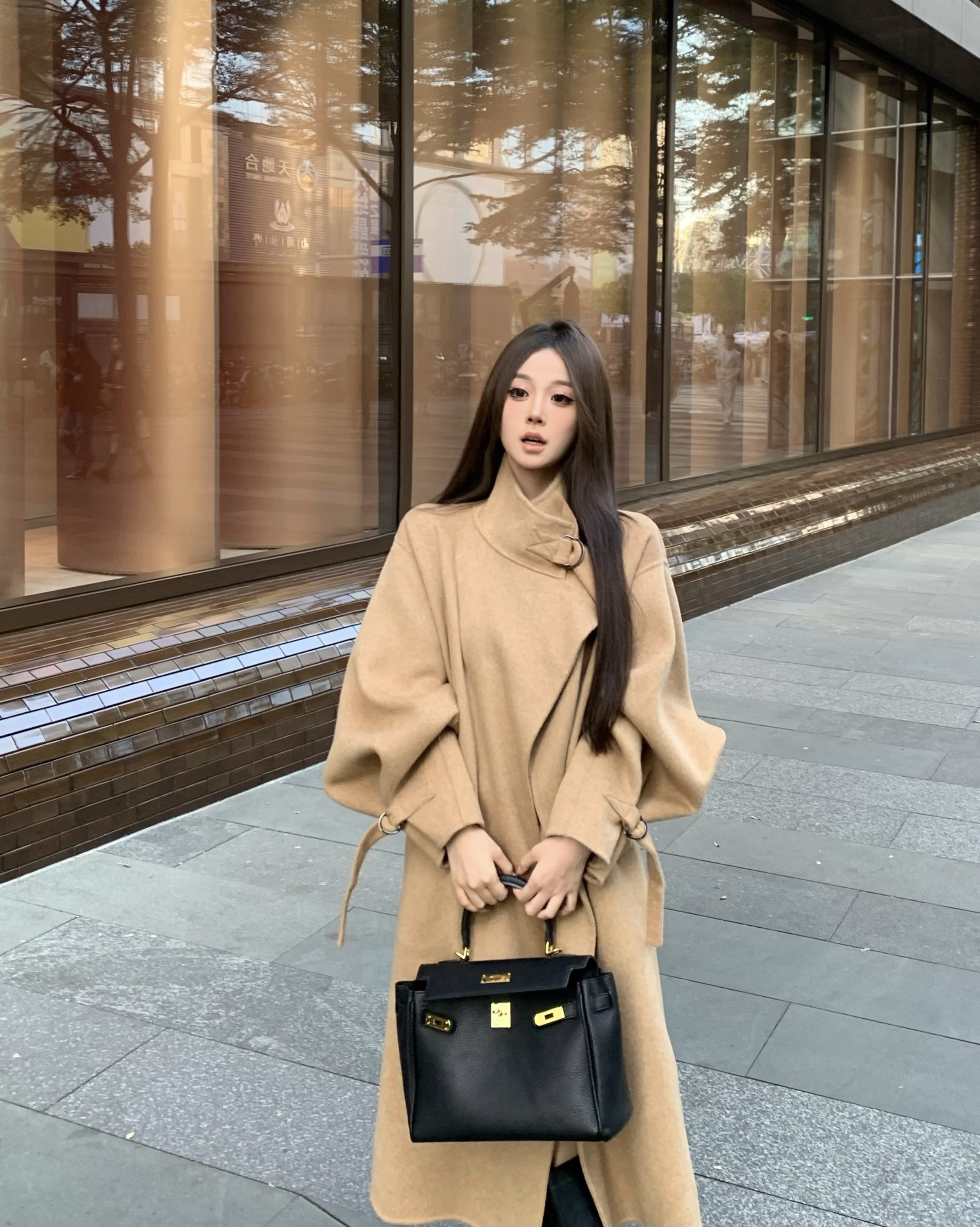 本命大衣綿羊毛駱駝絨小個子高級感雙面呢長款外套女