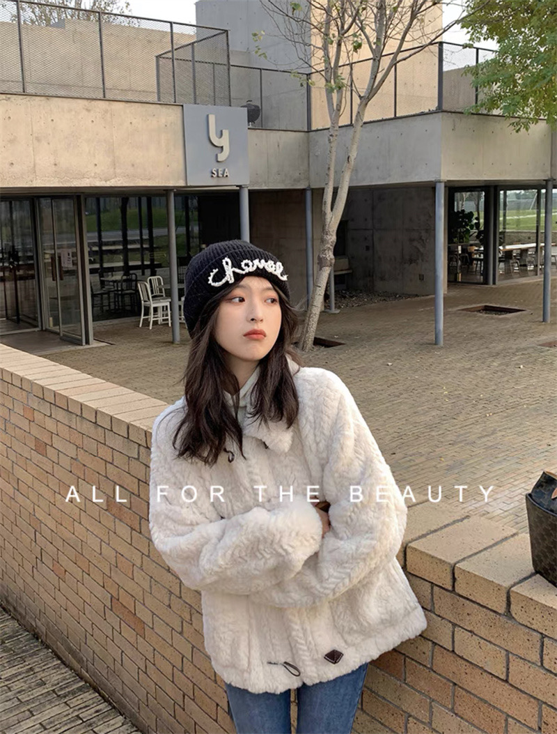 外套女2023秋冬新款寬鬆韓版皮毛一體保暖羊羔毛百搭加厚棉衣