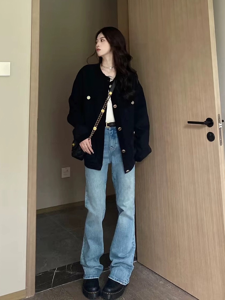 小香風牛仔夾克外套女秋季寬鬆中長款寬鬆夾克休閒百搭開衫上衣潮