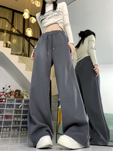 Actual shot of autumn and winter Korean chic simple multi-color composite thickened warm sweatpants and casual pants