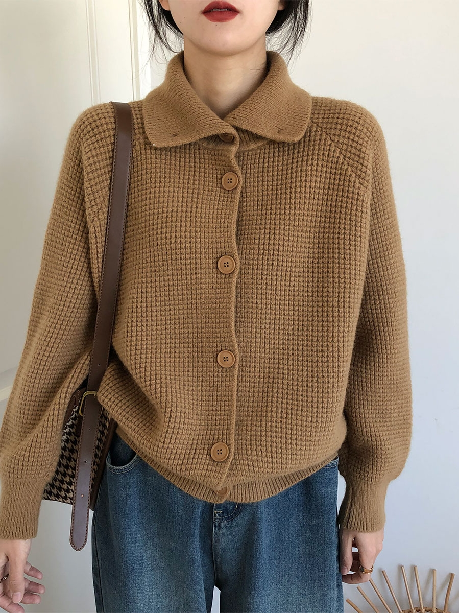 Lazy style lapel loose knitted cardigan jacket for women 2023 new Korean style versatile sweater outer top
