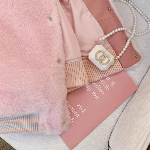Japanese sweet college style oversize lamb plush contrast coat women's winter high-end Korean style cotton coat bf