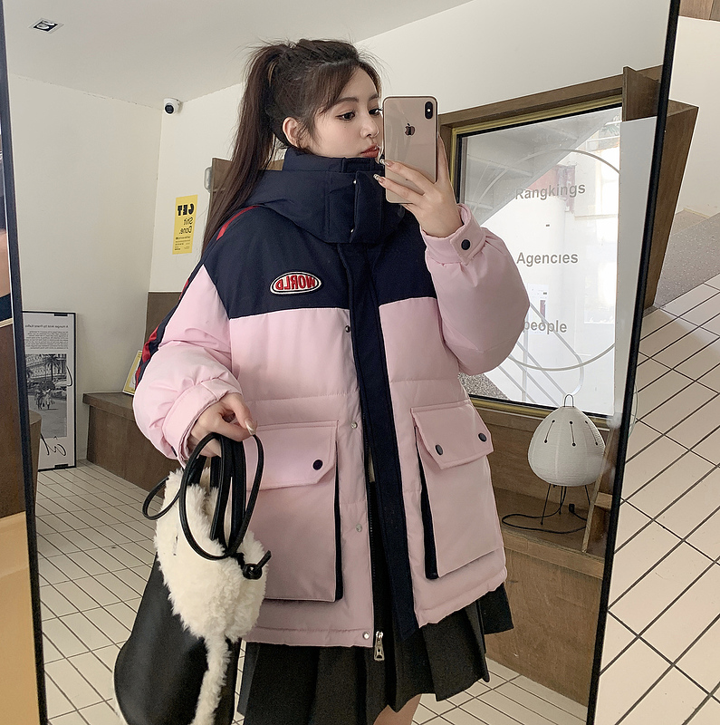 YaYa real shot 2023 new down cotton jacket for women, contrasting color, fashionable short style, loose thickened cotton jacket