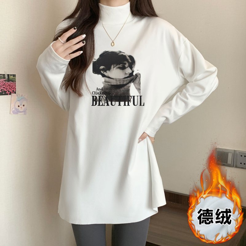 實拍半高領德絨打底衫女秋冬季陽離子加厚保暖內搭中長款上衣