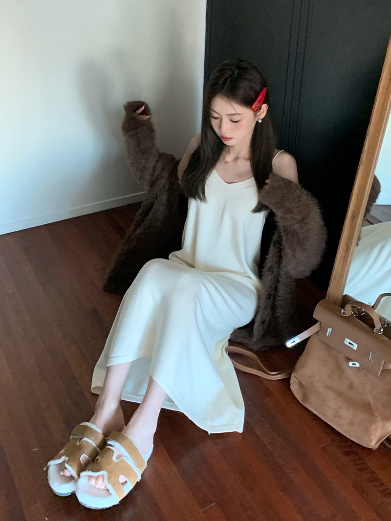 實拍 三標齊 溫柔風氣質內搭加厚吊帶連衣裙修身顯瘦打底裙子