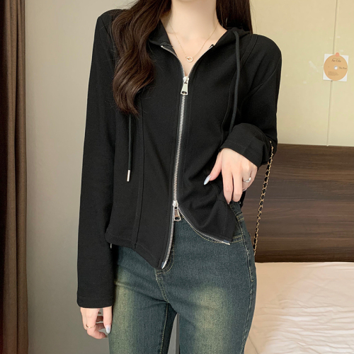 Official photo Modal 260 short coat for women spring and autumn solid color hooded cardigan slim thin zipper long-sleeved top