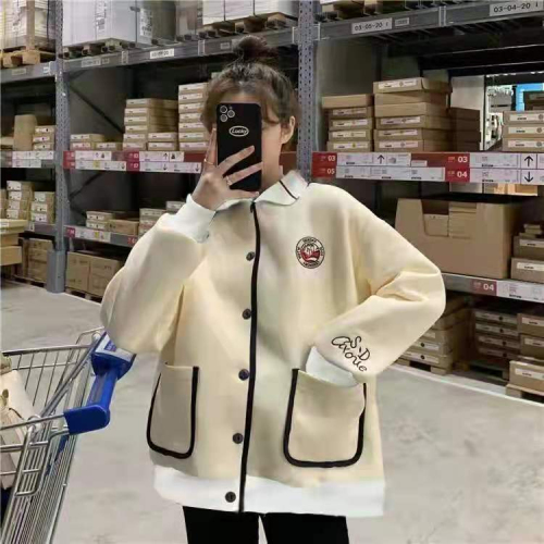 6535 cotton loose college badge embroidered cardigan thickened jacket female college sweet girl jacket