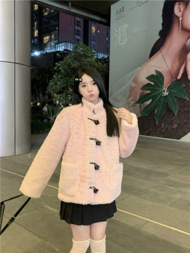 Lamb wool small fragrant style jacket for women autumn and winter thickened  new Korean style high-end design small man cotton coat