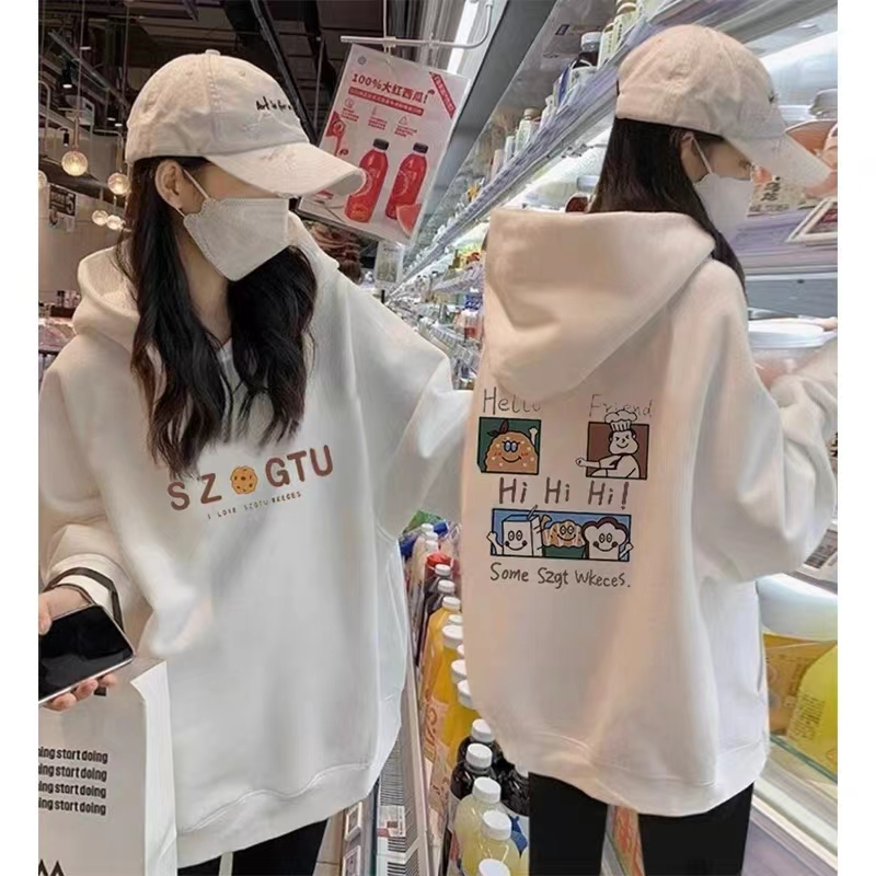 衛衣女新款加絨加厚黑色連帽減齡上衣套裝