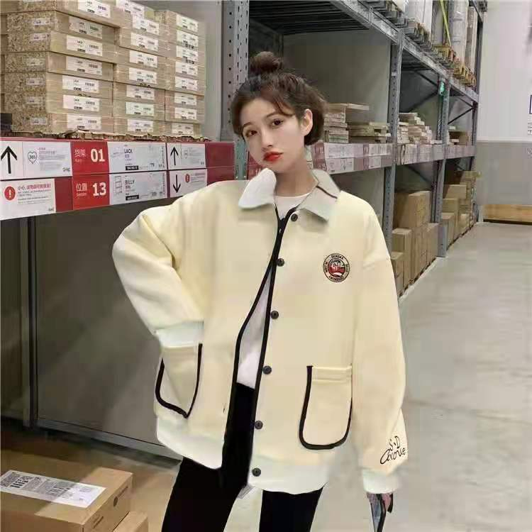 6535 cotton loose college badge embroidered cardigan thickened jacket female college sweet girl jacket