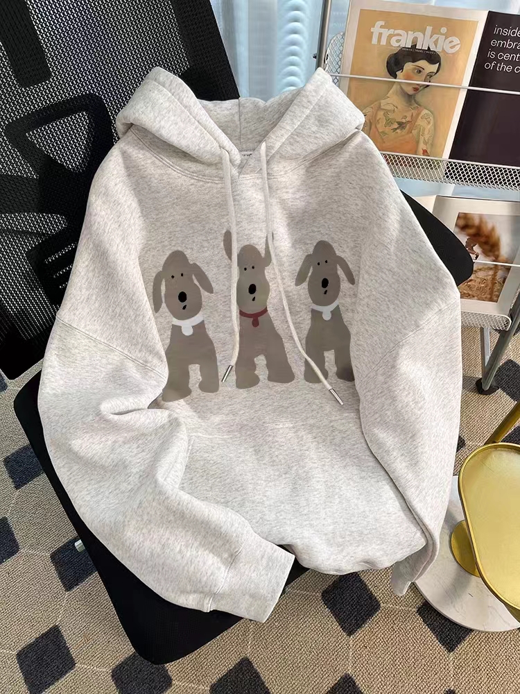 Thin Chinese cotton milk silk plus velvet Chinese cotton silver fox velvet printed sweatshirt women's hooded simple high-end top